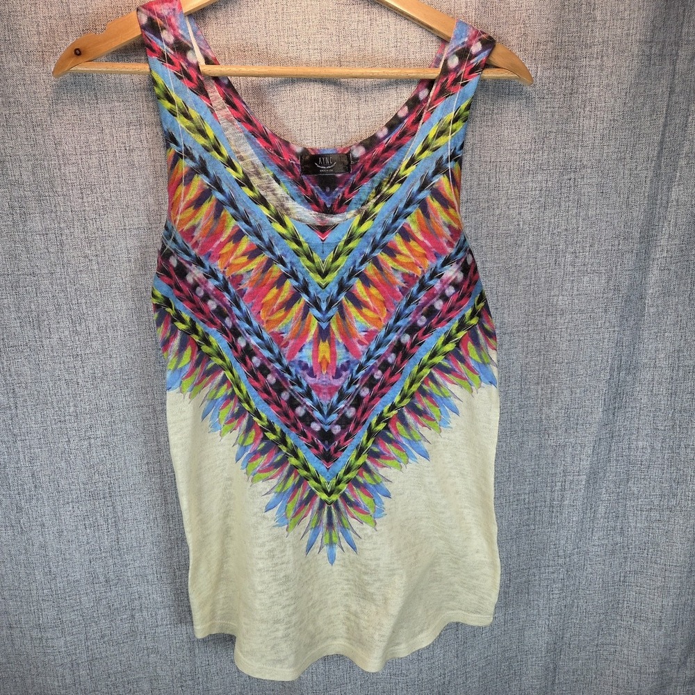 Multi Color Feather Native Print Womens Knit Tank Top Med‎ Artistic Boho XNYC